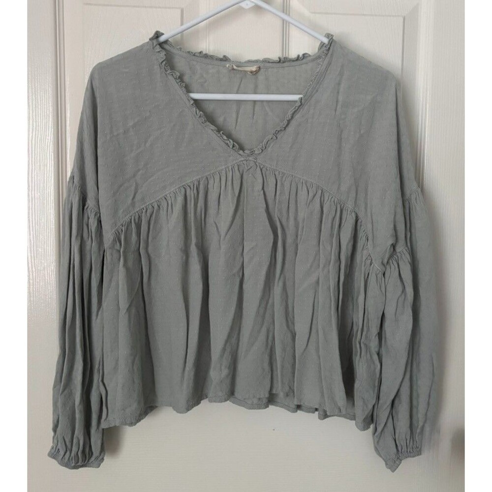 Women’s Altar’d State Oversized Large Blue Green Cropped Top Boho Romantic